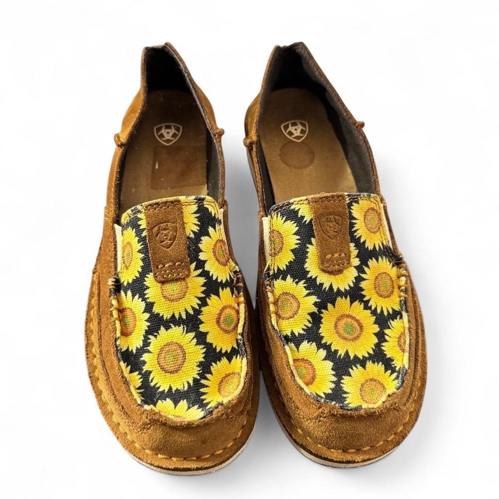 Ariat Cruiser Women's 8.5 Brown Suede Sunflower‎ Slip On Loafers Western Boho